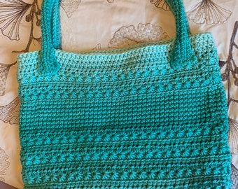 Ombré green crochet tote or bag star stitch with handles