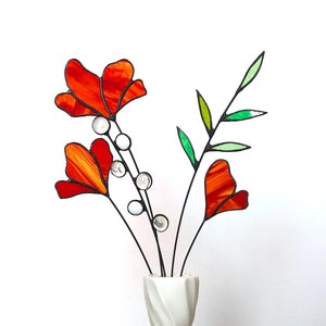 Stained Glass Wild Flower Bouquet Gift for Her Table Decor Everlasting 5 Stems Flower Arrangement Glass Art Flower Suncatcher Stems image 1