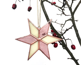 Stained Glass Star Suncatcher • Minimal Snowflake • Vintage XMAS Decoration • Six-pointed Star Suncatcher Old Style • Handmade Glass Art