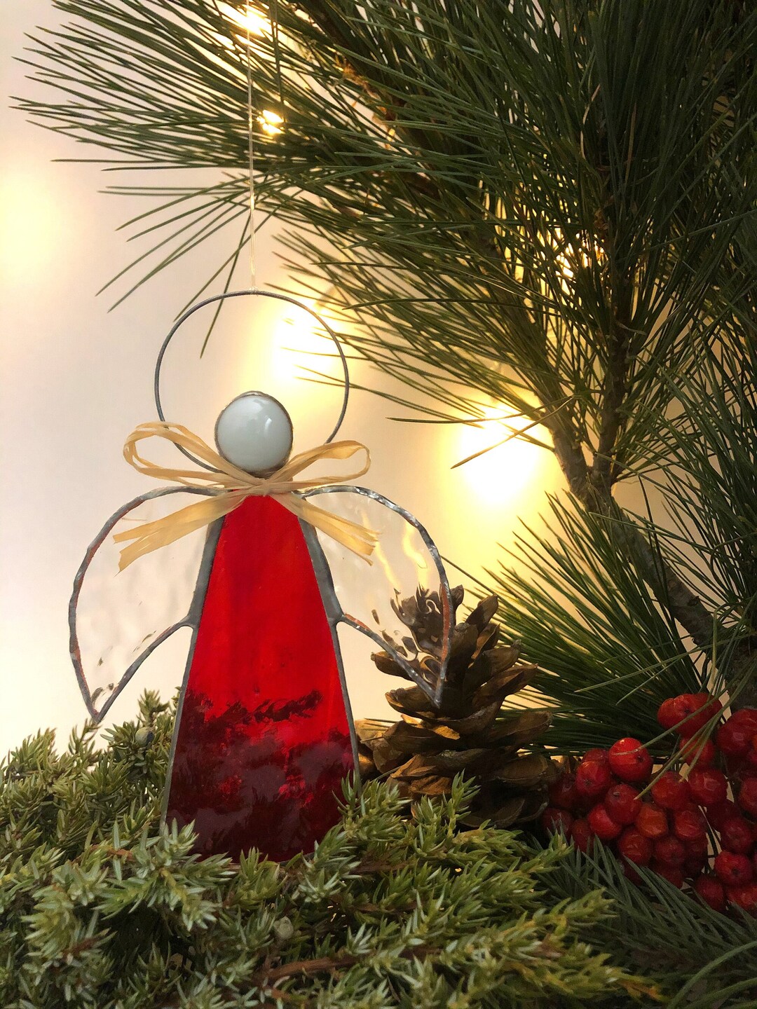 Stained Glass Angel Window Hanging Suncatcher Guardian Angel Etsy