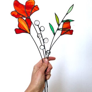 Stained Glass Wild Flower Bouquet Gift for Her Table Decor Everlasting 5 Stems Flower Arrangement Glass Art Flower Suncatcher Stems image 9