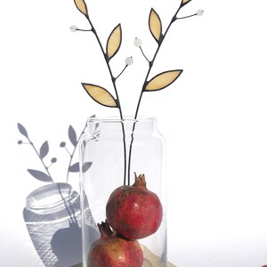 Everlasting Stained Glass Bouquet 5 Stems Plant Vase Arrangement Nature Ornament Flower Suncatcher Stems Plant Stake Leaves image 7