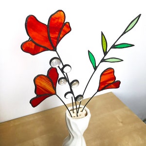 Stained Glass Wild Flower Bouquet Gift for Her Table Decor Everlasting 5 Stems Flower Arrangement Glass Art Flower Suncatcher Stems image 7