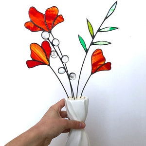 Stained Glass Wild Flower Bouquet Gift for Her Table Decor Everlasting 5 Stems Flower Arrangement Glass Art Flower Suncatcher Stems image 8