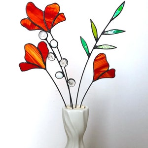 Stained Glass Wild Flower Bouquet Gift for Her Table Decor Everlasting 5 Stems Flower Arrangement Glass Art Flower Suncatcher Stems image 2