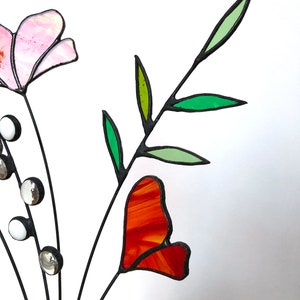 Stained Glass Wild Flower Bouquet Gift for Her Table Decor Everlasting 5 Stems Flower Arrangement Glass Art Flower Suncatcher Stems image 5