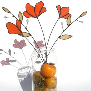 Everlasting Stained Glass Bouquet 5 Stems Plant Vase Arrangement Nature Ornament Flower Suncatcher Stems Plant Stake Leaves image 3