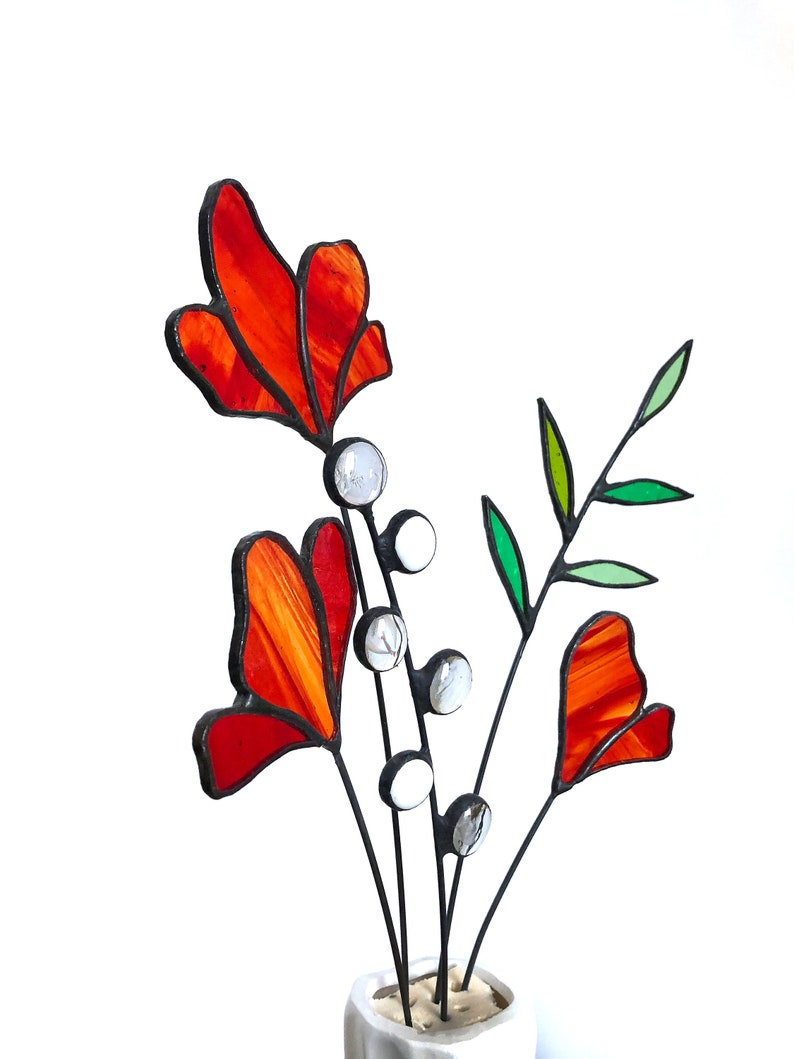 Stained Glass Wild Flower Bouquet Gift for Her Table Decor Everlasting 5 Stems Flower Arrangement Glass Art Flower Suncatcher Stems image 6