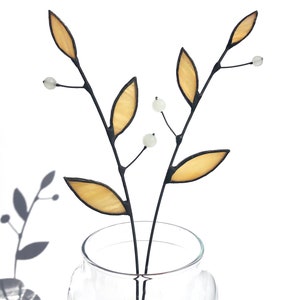 Everlasting Stained Glass Bouquet 5 Stems Plant Vase Arrangement Nature Ornament Flower Suncatcher Stems Plant Stake Leaves image 8