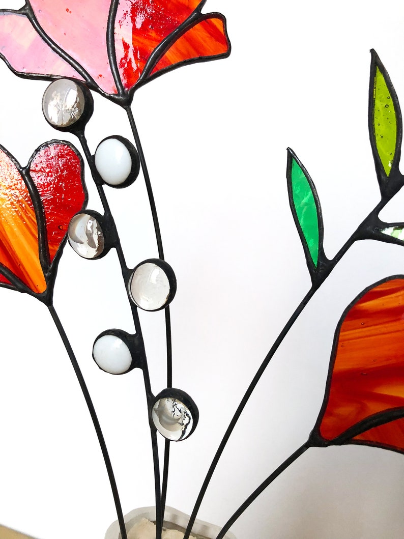 Stained Glass Wild Flower Bouquet Gift for Her Table Decor Everlasting 5 Stems Flower Arrangement Glass Art Flower Suncatcher Stems image 4