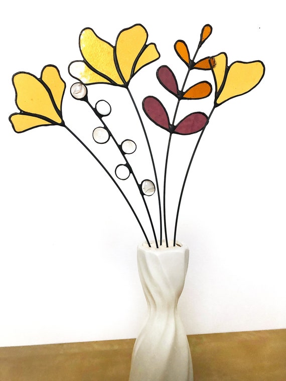 Stained Glass Flowers Bouquet Fake Plants Custom Suncatcher Stained Glass  Art Glass Flowers With Stems Indoor Plants 