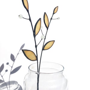 Everlasting Stained Glass Bouquet 5 Stems Plant Vase Arrangement Nature Ornament Flower Suncatcher Stems Plant Stake Leaves image 9