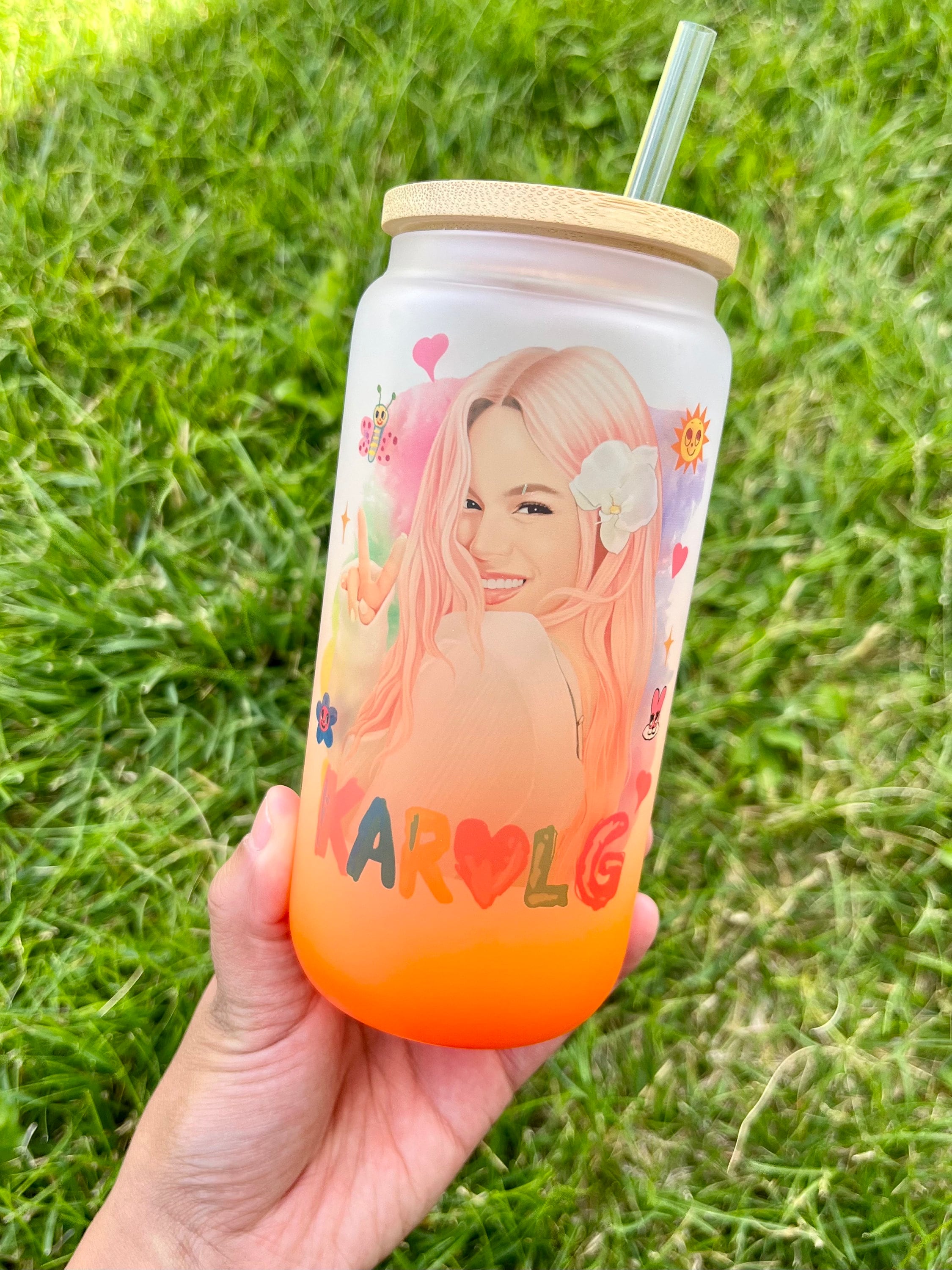 Karol G Pink Hair Frosted Orange Glass Can Karol G Cup - Etsy