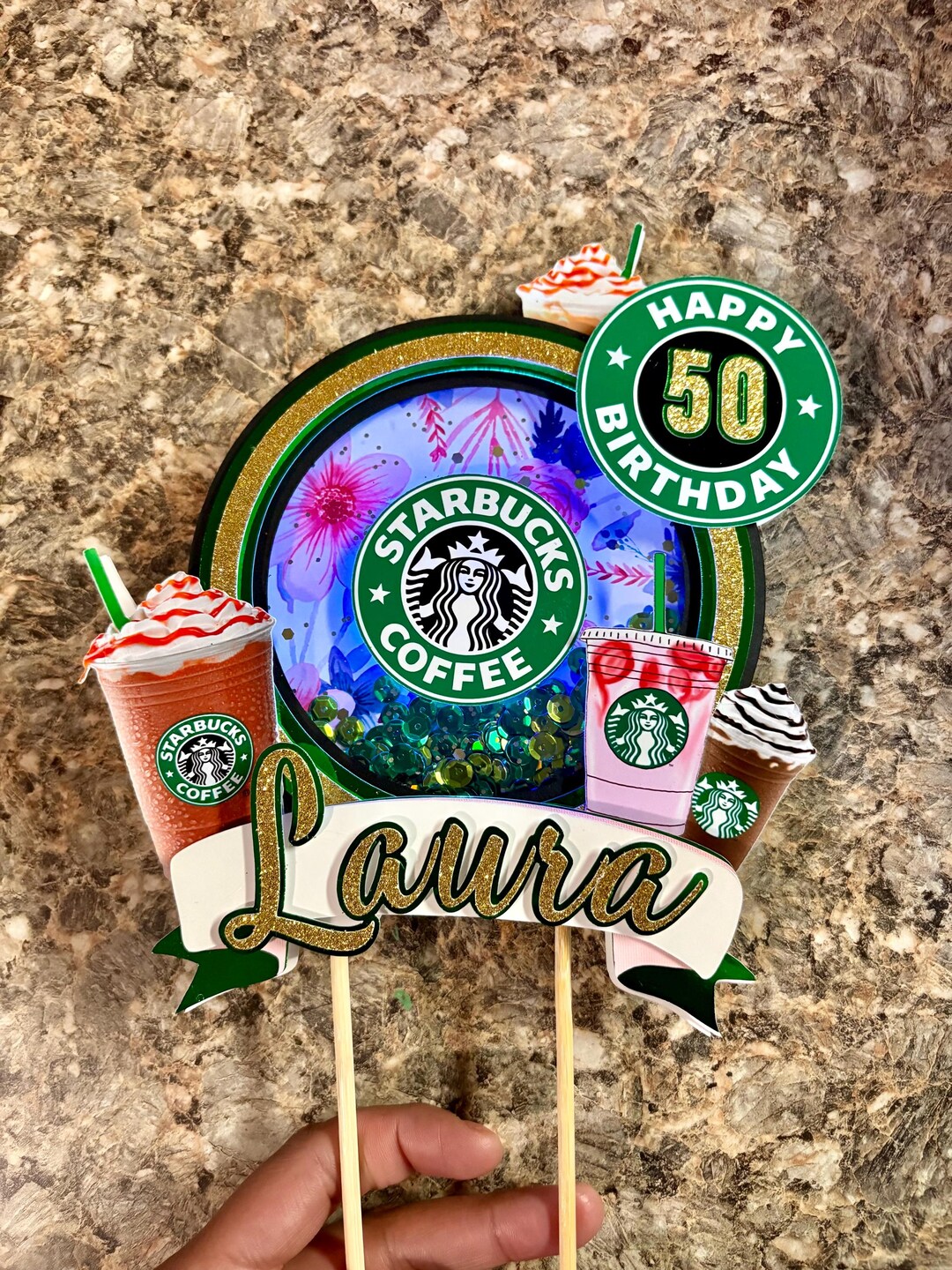Light-up Coffee Cake Topper: 3D Shaker, Multi-color Lights - Etsy