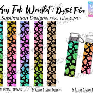 Glitter Cow Prints Key Fob Wristlet Sublimation Designs , Glitter Rainbow Black Cow Skin Animal Prints Key Fob , PNG Files , Key Chain  PNG