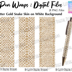 Snake Skin Glitter Pen Wraps , Gold and White Wild Animal Skin Digital Pen Wrap , Waterslide Pen Decal , 3 PNG Files , Instant Download
