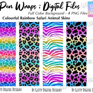 Safari Animal Print Glitter Pen Wraps , Rainbow Pen Wraps for Waterslide , Leopard Zebra Giraffe Cheetah , PNG Files , Instant Download