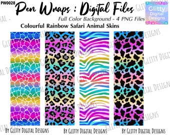 Safari Animal Print Glitter Pen Wraps , Rainbow Pen Wraps for Waterslide , Leopard Zebra Giraffe Cheetah , PNG Files , Instant Download