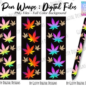 Cannabis Glitzer Pen Wraps | Regenbogen, Schwarz und Gold Canabis Digital Pen Wrap Wasserfolie Aufkleber für Stifte | Unkraut Stift Designs , PNG Dateien