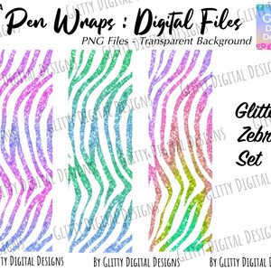 Glitter Zebra Pen Wraps -  Pastel Rainbow Safari Animal Pen Wrap Waterslide Decals , Ink Joy , Transparent PNG File , Digital Pen Wraps