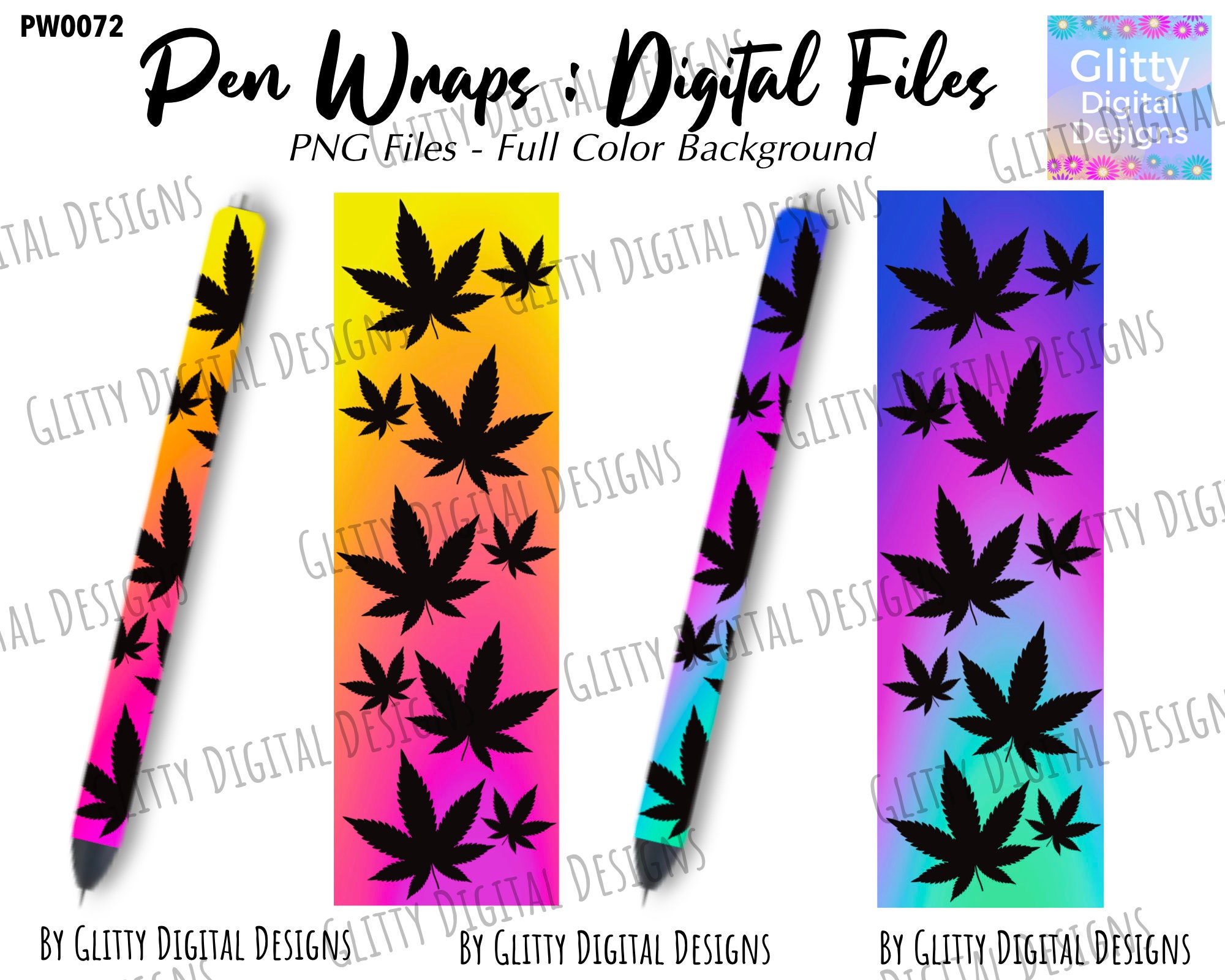 Cannabis Pen Wraps Summer Vibes Neon Marijuana Leaf Pen Etsy