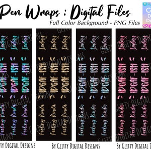 Feeling Kinda IDGAF-ish Today Pen Wraps - Glitter Pen Wrap -Waterslide Decals for Pen - Gold Pink Rainbow - Black Full  background PNG Files