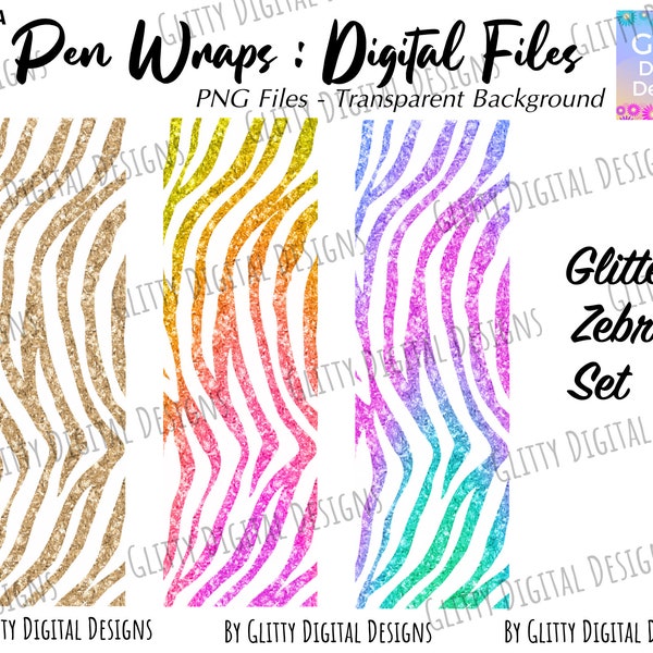 Glitter Zebra Pen Wraps - Gold Pastel Rainbow Safari Animal Pen Wrap Waterslide Decals , Ink Joy , Transparent PNG File , Digital Pen Wraps