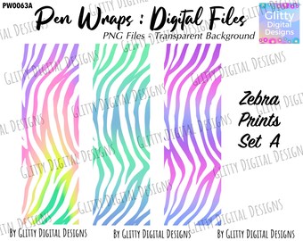 Rainbow Zebra Pen Wraps - Pastel Rainbow Safari Animal Pen Wrap Waterslide Decals , Ink Joy Size , Transparent PNG File , Digital Pen Wraps