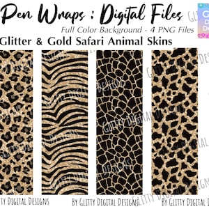Safari Glitter Pen Wraps , Black & Gold Animal Print Pen Wraps for Waterslide , Leopard Zebra Giraffe Cheetah , PNG Files , Instant Download