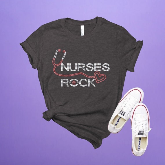 Nurses Rock TShirt BLING DESIGN Nurse TShirt Cute Etsy