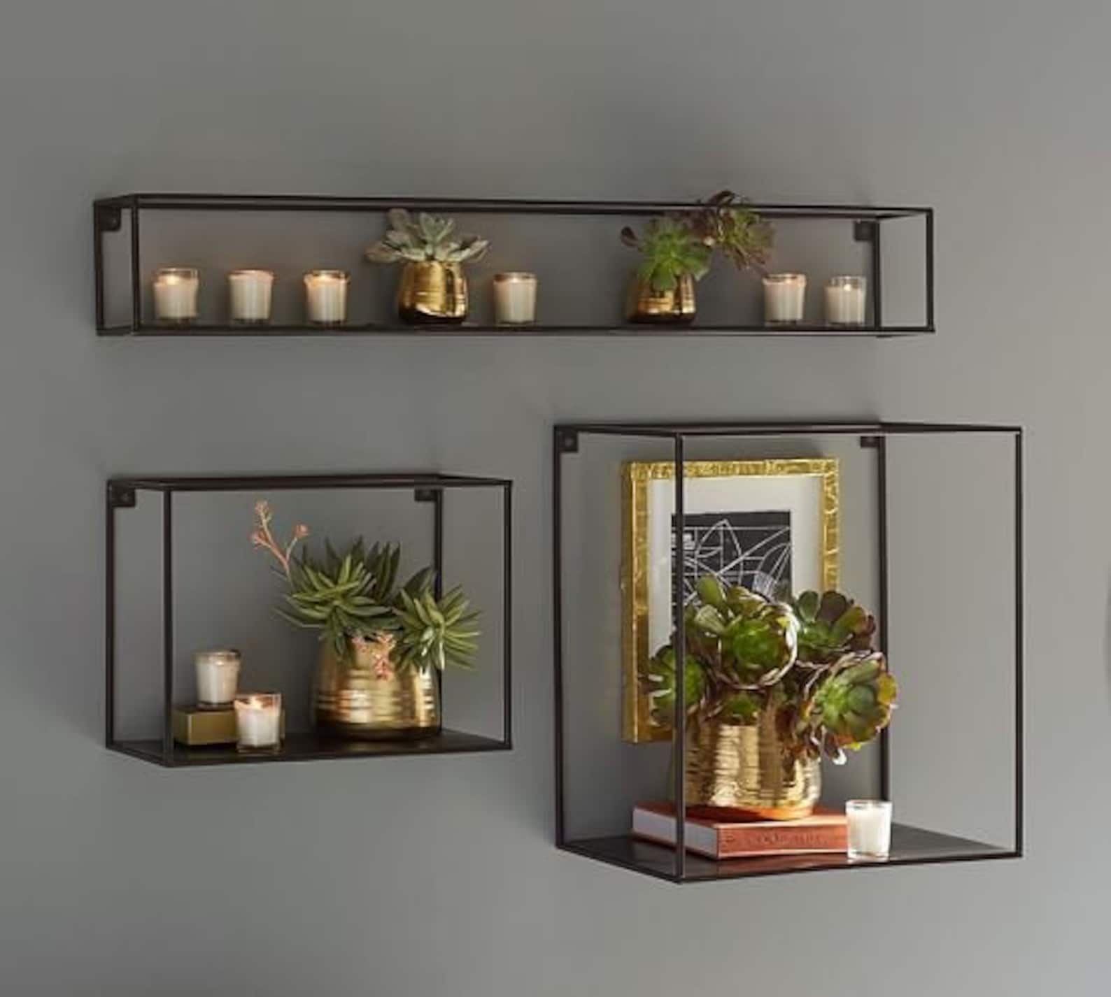 Set of 2 Wall Hanging Metal Cube Shelves Box Shelves Etsy