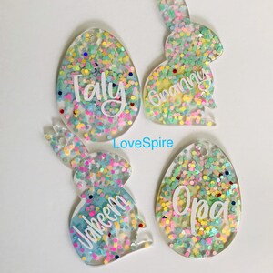 Easter Bunny Basket Tags/Personalized Resin Name Tags/Bunny Shaped Tag/Easter Basket Tag/Custom Acrylic Name Tag/Easter Bunny Gift Tag