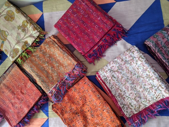 Silk kantha scarfs Assorted 3 pieces