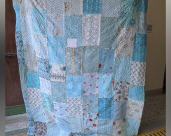 kantha turquoise Khambadia Quilt: Vintage Hand-Kantha Stitch Single BedHandmade