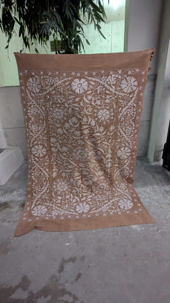Hand Embroidered Suzani Bedsheet | Boho Floral Cotton Bedspread