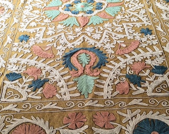 Hand Embroidered Suzani Quilt, Indian Cotton Bedspread, Boho Textile Throw