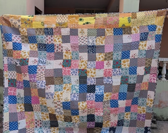 Edredón de patchwork hecho a mano de 90 x 100 pulgadas / Colcha grande de algodón / Edredón vintage indio de patchwork Kantha / 229 x 254 cm aprox.