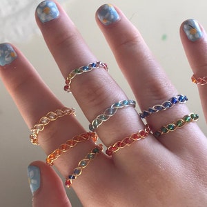 Handmade Wired Braided Bead Rings. Unique Weaved Rings