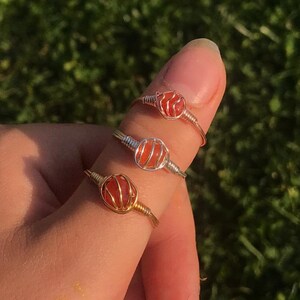 Handmade Carnelian Crystal Rings. Unique, dainty rings.