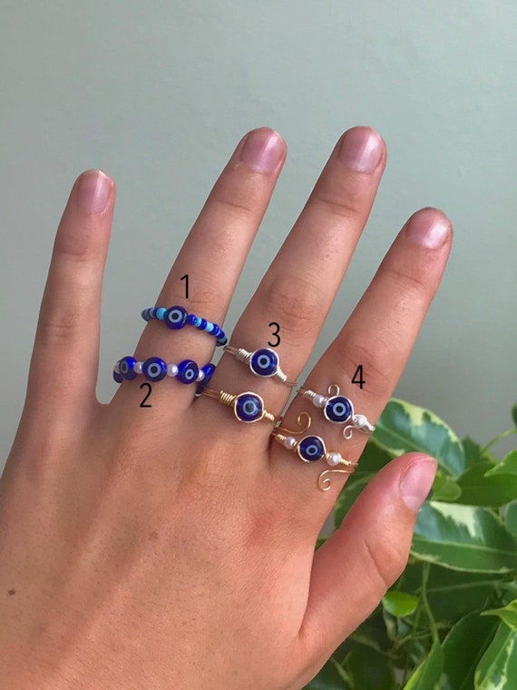 Handmade Evil Eye Rings. Eye of protection rings. Unique Wire Rings