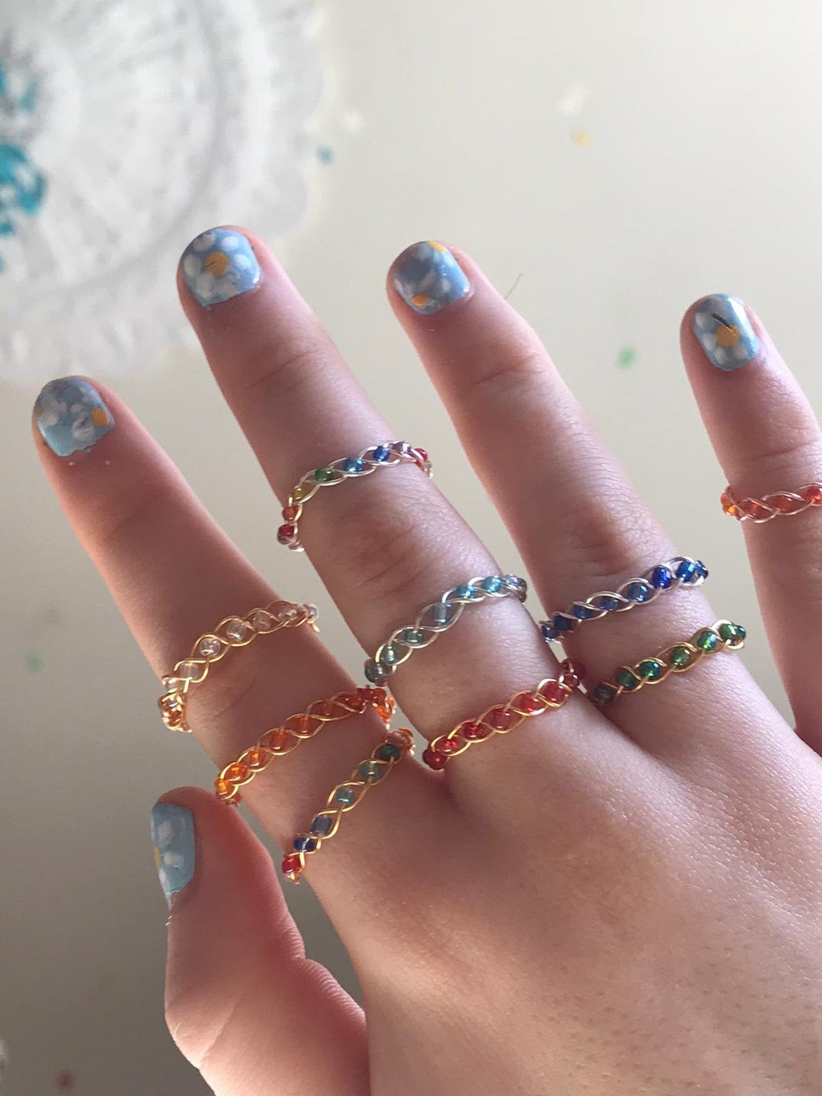Handmade Wired Braided Bead Rings. Unique Weaved Rings