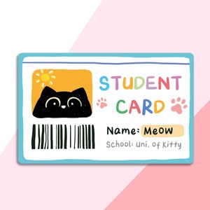 Autocollant carte | Carte de bus étudiant Kola | Sticker amusant et facile à décoller | Dessin animé mignon chat noir