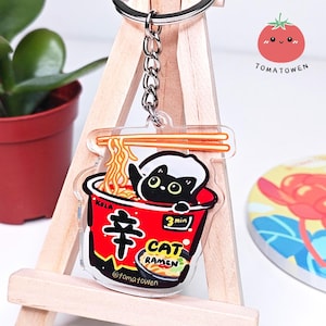 Funny acrylic keyring | Shin Ramen cup noodles | Cute black cat cartoon