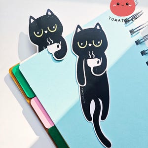 Caffè assonnato / Segnalibro Kola / Segnalibro originale con simpatico gatto nero