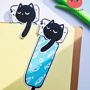 Dormir |  Marque-page Kola | Marque-page original de dessin animé mignon chat noir
