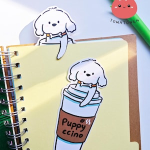 Puppyccino / Melk Bookmark / Original lindo marcador de dibujos animados de perro blanco