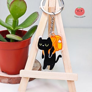Funny acrylic keyring | Tired Backpack Kola | Cute black cat cartoon bag hanging