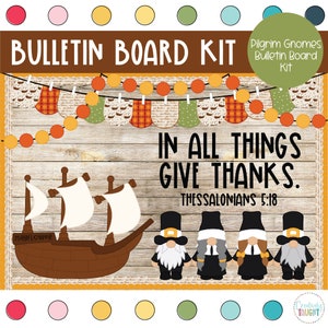 Pilgrim Gnomes Thanksgiving November Bulletin Board Kit image 1