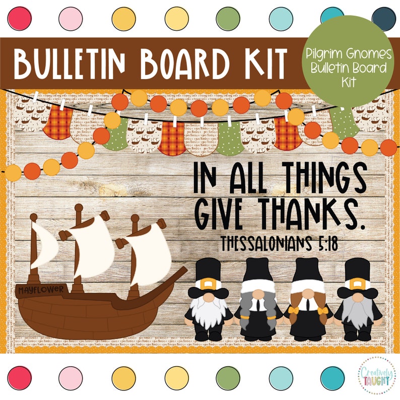 Pilgrim Gnomes Thanksgiving November Bulletin Board Kit image 1