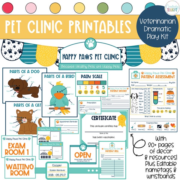 Vet Clinic Dramatic Play Kit - Printable Dramatic Play Kit for Classroom - Instant PDF Download - Dramatic Play for Centers